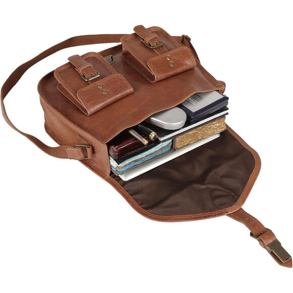 Women Tan Crossbody Satchel Ladies Tote Travel Genuine Leather Shoulder Bag - Picture 4 of 8